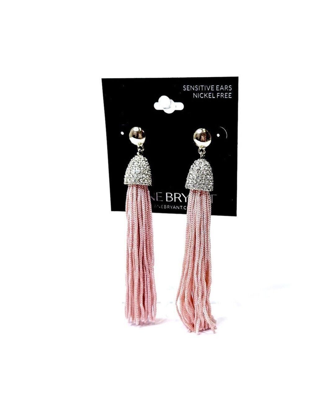 LANE BRYANT | Silky Pink Tassel Earrings w/ Pave Crystal Top | NWT